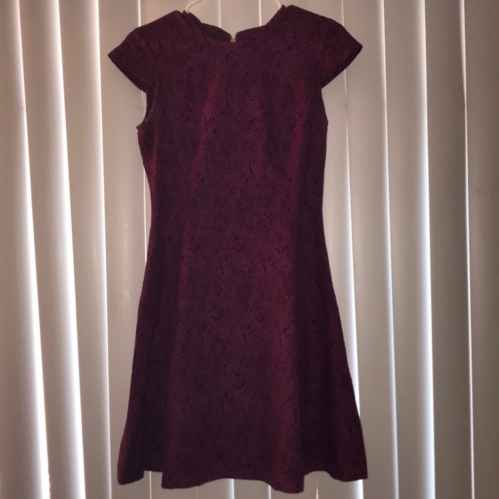 Fuschia lace cap sleeve cocktail dress